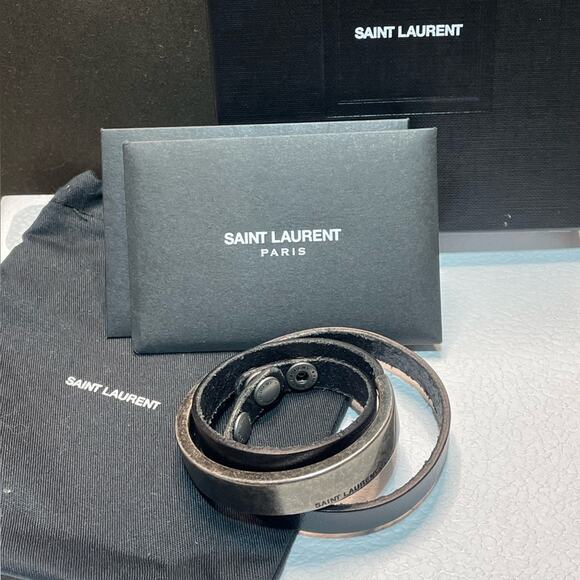 Saint Laurent Brown Leather Bracelet with double snap button enclosure. W/COA - Picture 1 of 4